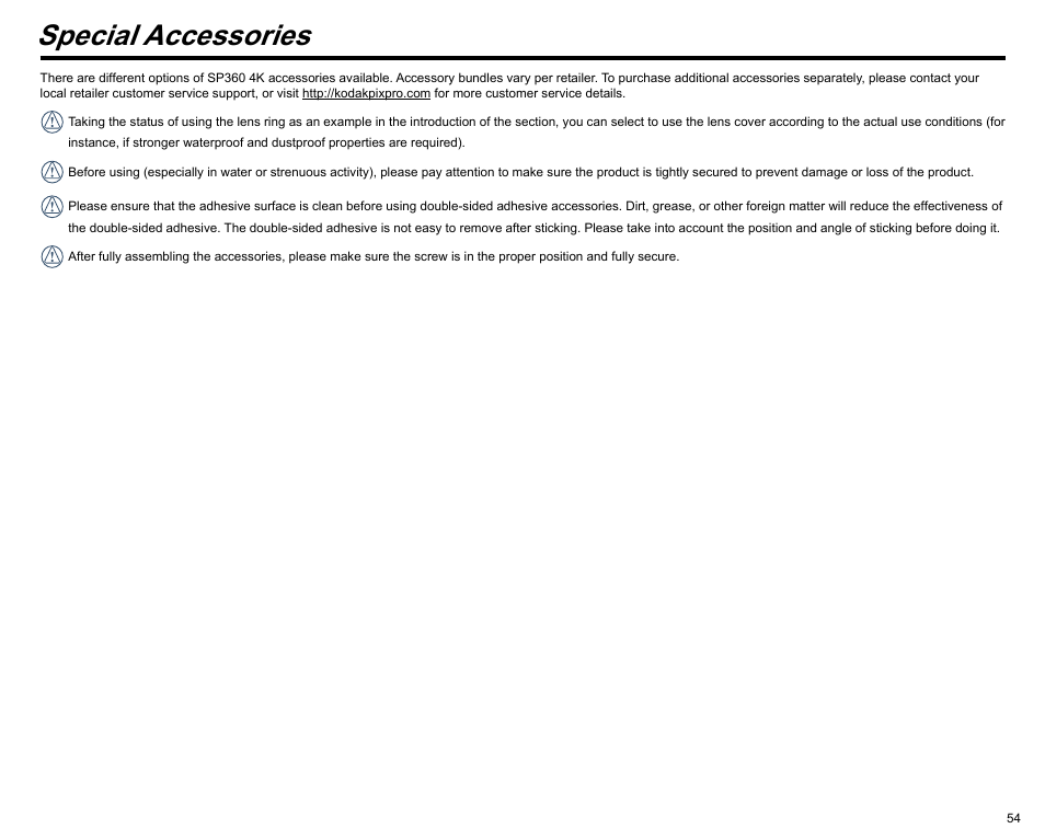 Special accessories | Kodak PIXPRO SP360 4K Action Camera Dual Pro Pack User Manual | Page 55 / 71
