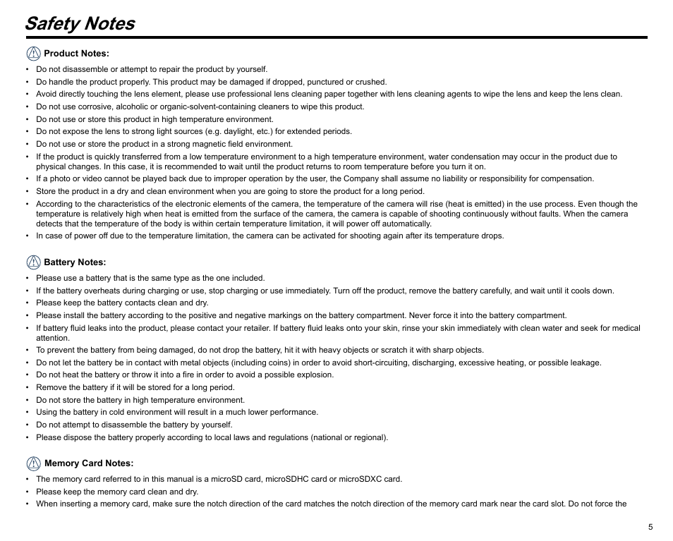Safety notes | Kodak PIXPRO SP360 4K Action Camera Dual Pro Pack User Manual | Page 6 / 71