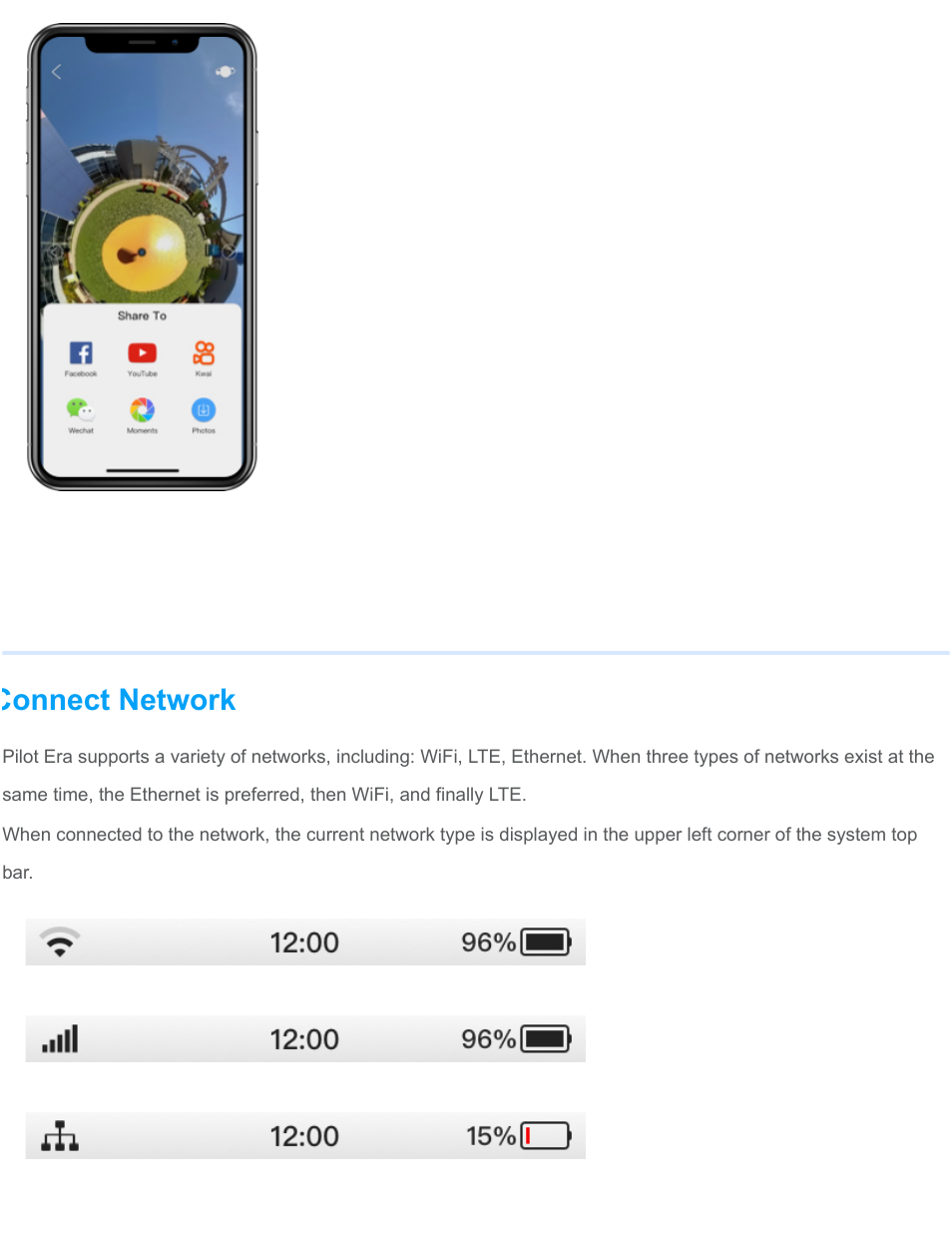 Connect network | Labpano Pilot Era 8K 360 Camera User Manual | Page 12 / 47