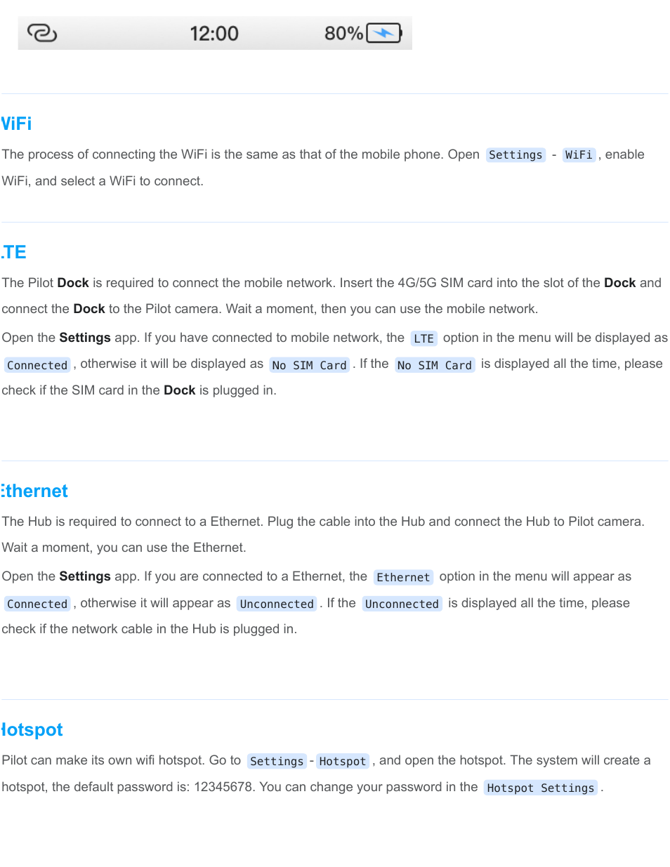 Wifi, Ethernet, Hotspot | Labpano Pilot Era 8K 360 Camera User Manual | Page 13 / 47