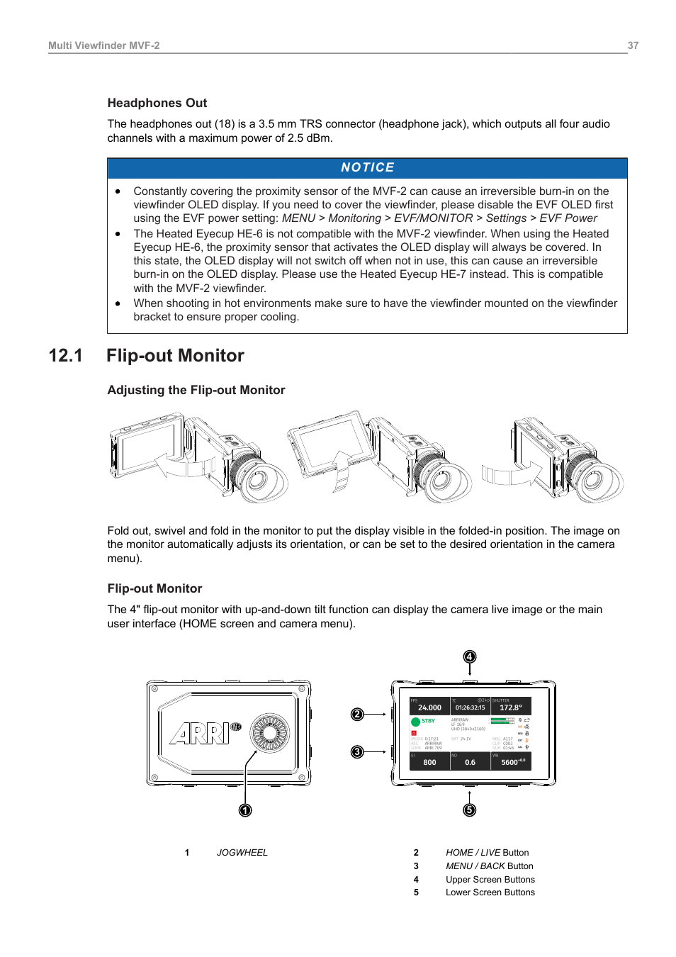 1 flip-out monitor, Flip-out monitor | ARRI ALEXA Mini LF Ready to Shoot V-Mount Set (LPL) User Manual | Page 37 / 136