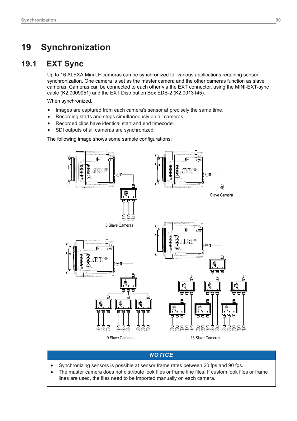 19 synchronization, 1 ext sync, Synchronization | Ext sync, Notice | ARRI ALEXA Mini LF Ready to Shoot V-Mount Set (LPL) User Manual | Page 90 / 136