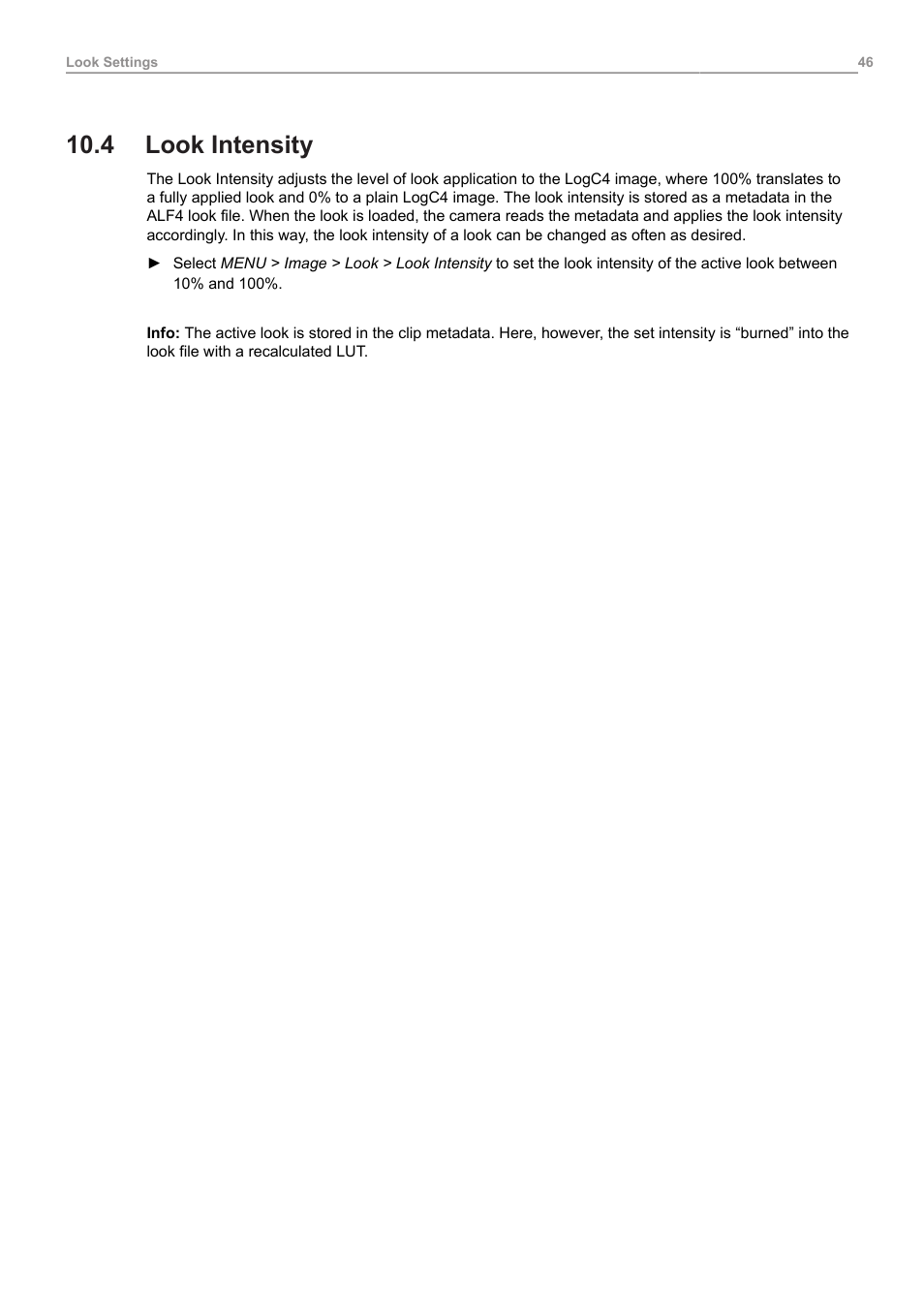 4 look intensity, Look intensity | ARRI ALEXA 35 Body & PL Mount Set (LBUS) User Manual | Page 46 / 122