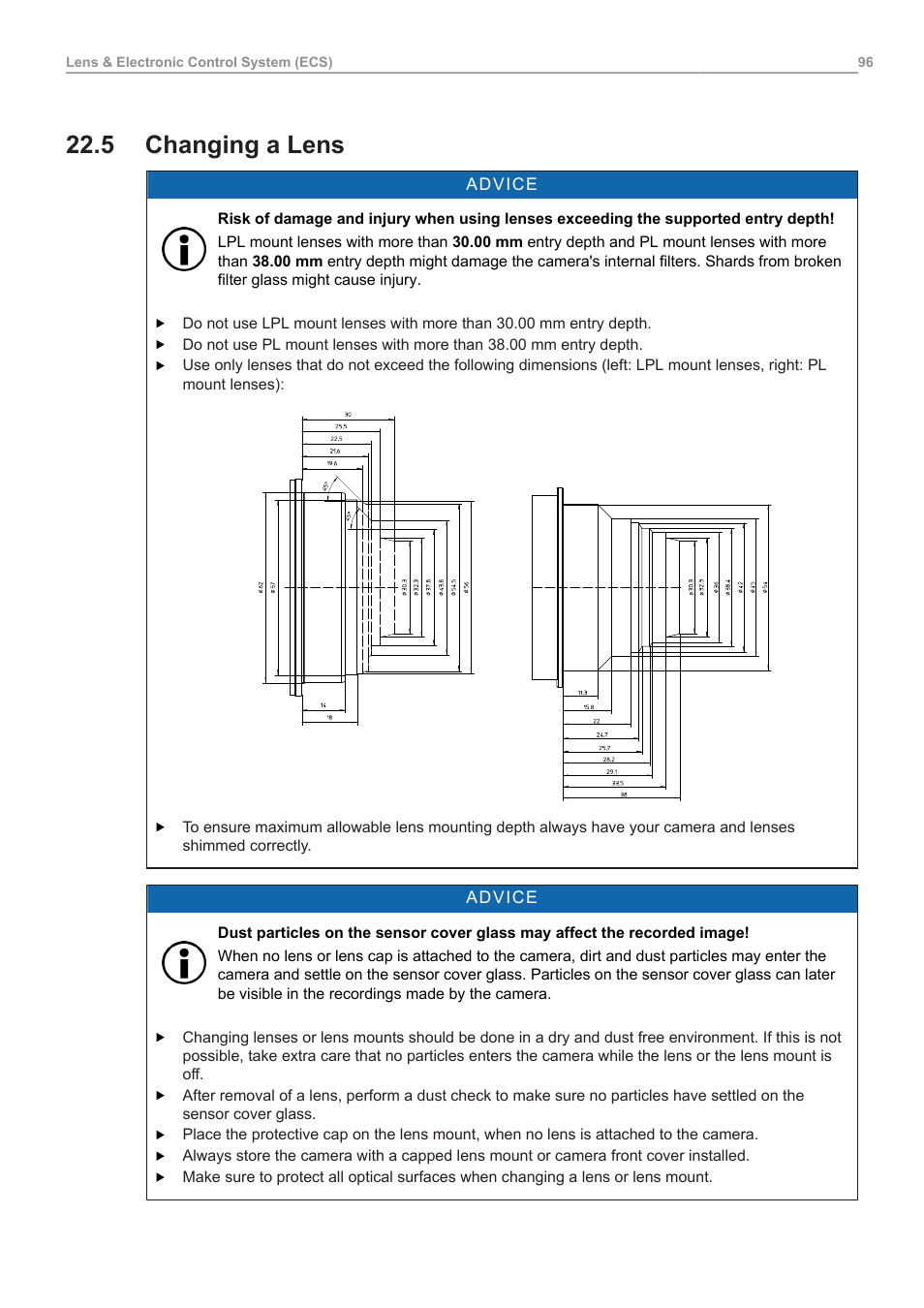 5 changing a lens, Changing a lens | ARRI ALEXA 35 Body & PL Mount Set (LBUS) User Manual | Page 96 / 122