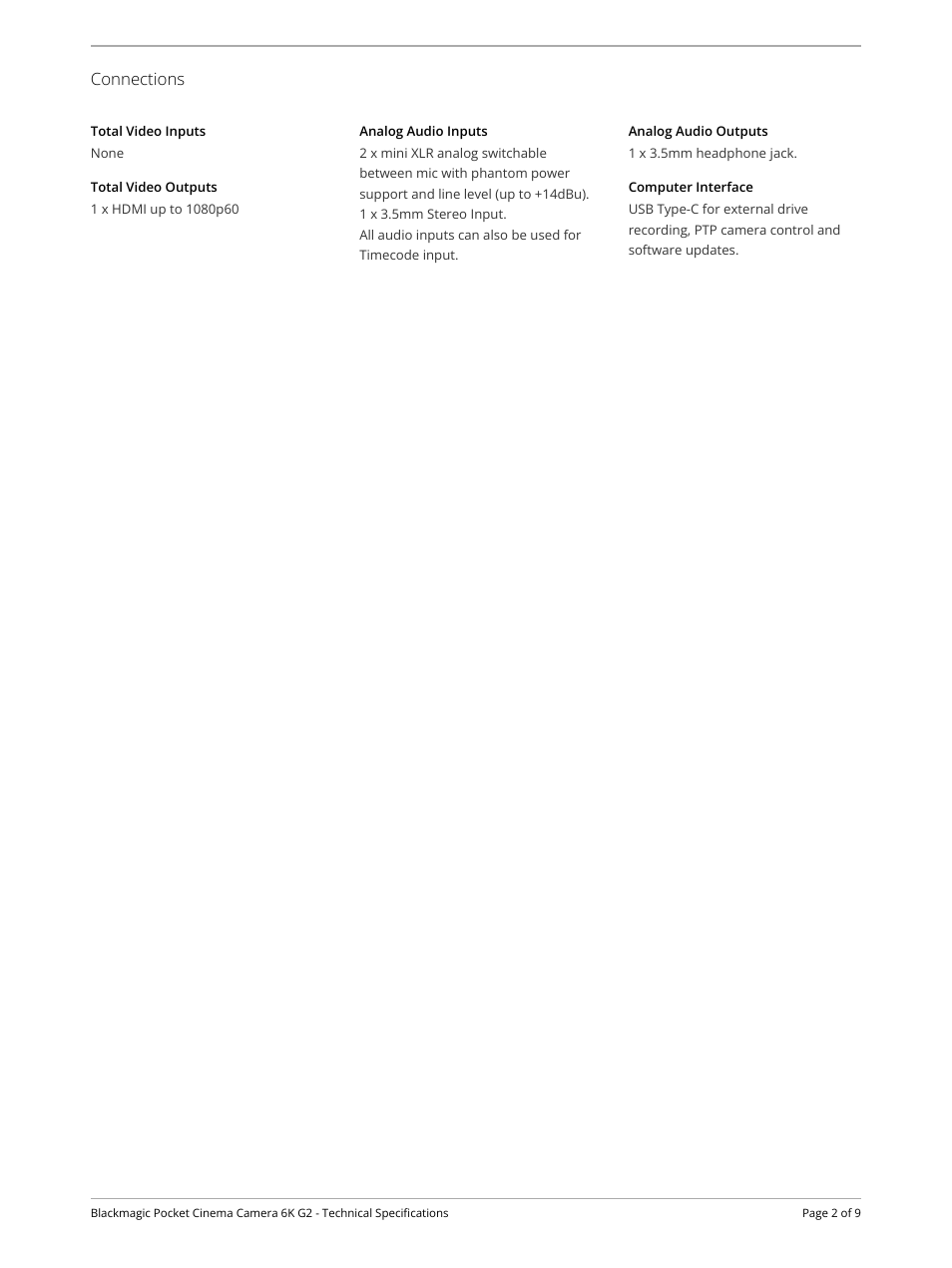 Blackmagic Design Pocket Cinema Camera 6K G2 User Manual | Page 2 / 9