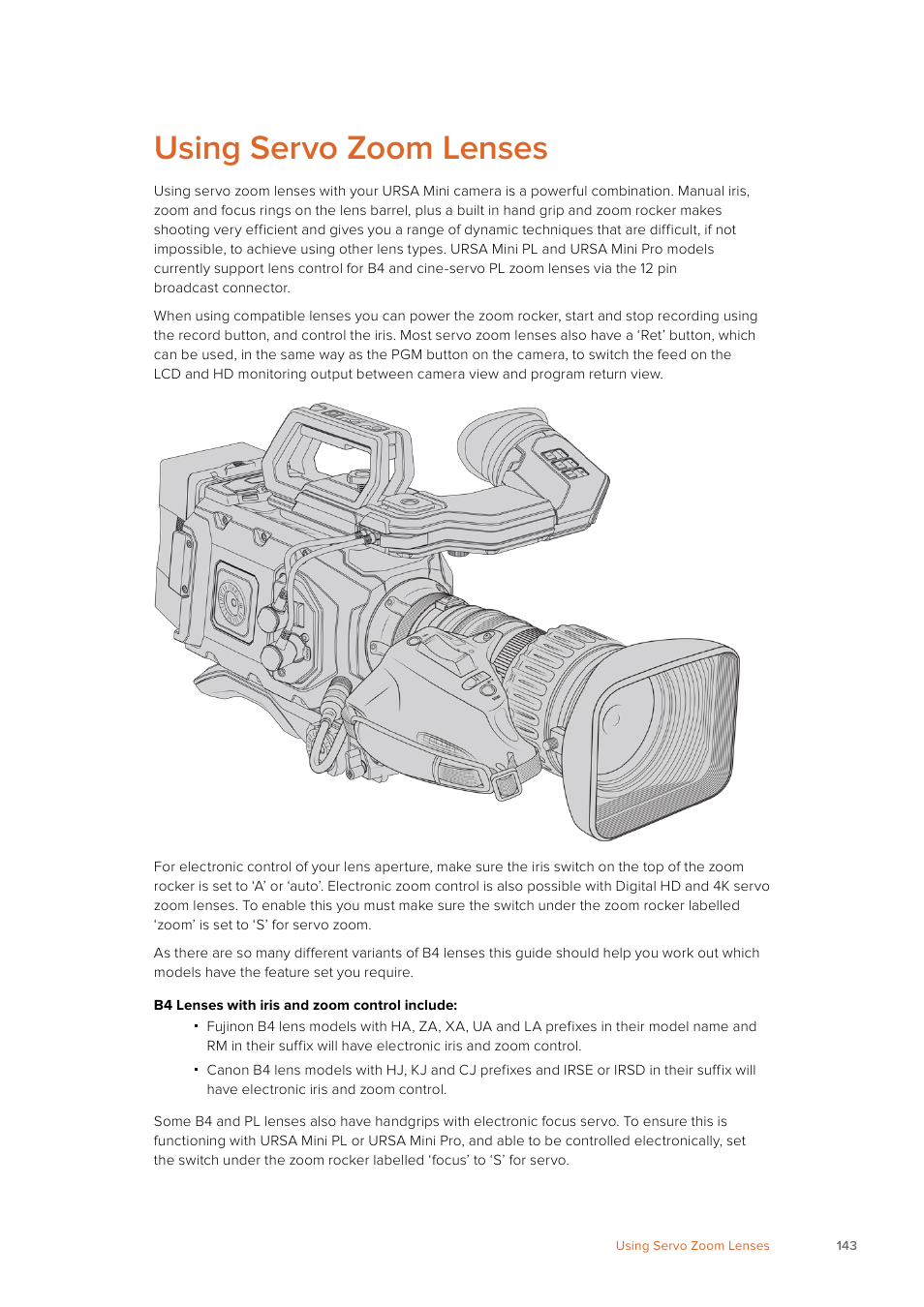 Using servo zoom lenses | Blackmagic Design URSA Mini Pro 12K (PL) User Manual | Page 143 / 294