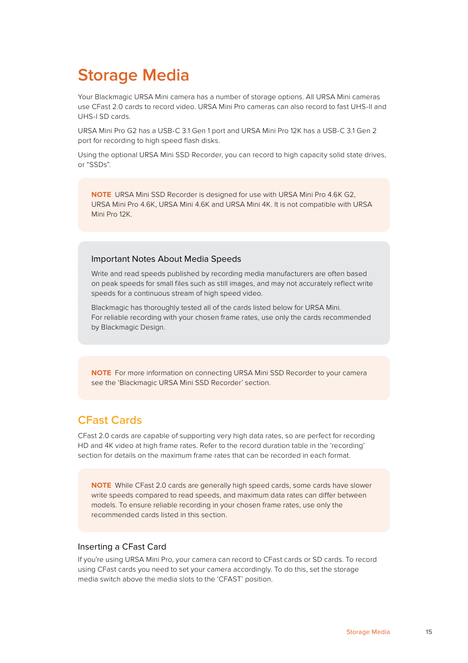 Storage media, Cfast cards | Blackmagic Design URSA Mini Pro 12K (PL) User Manual | Page 15 / 294