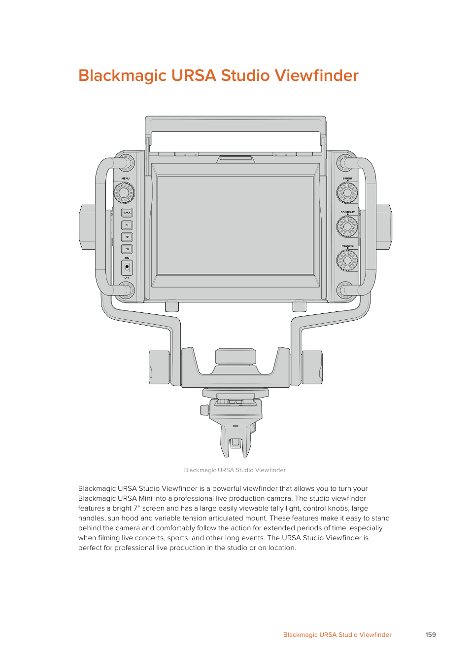 Blackmagic ursa studio viewfinder | Blackmagic Design URSA Mini Pro 12K (PL) User Manual | Page 159 / 294