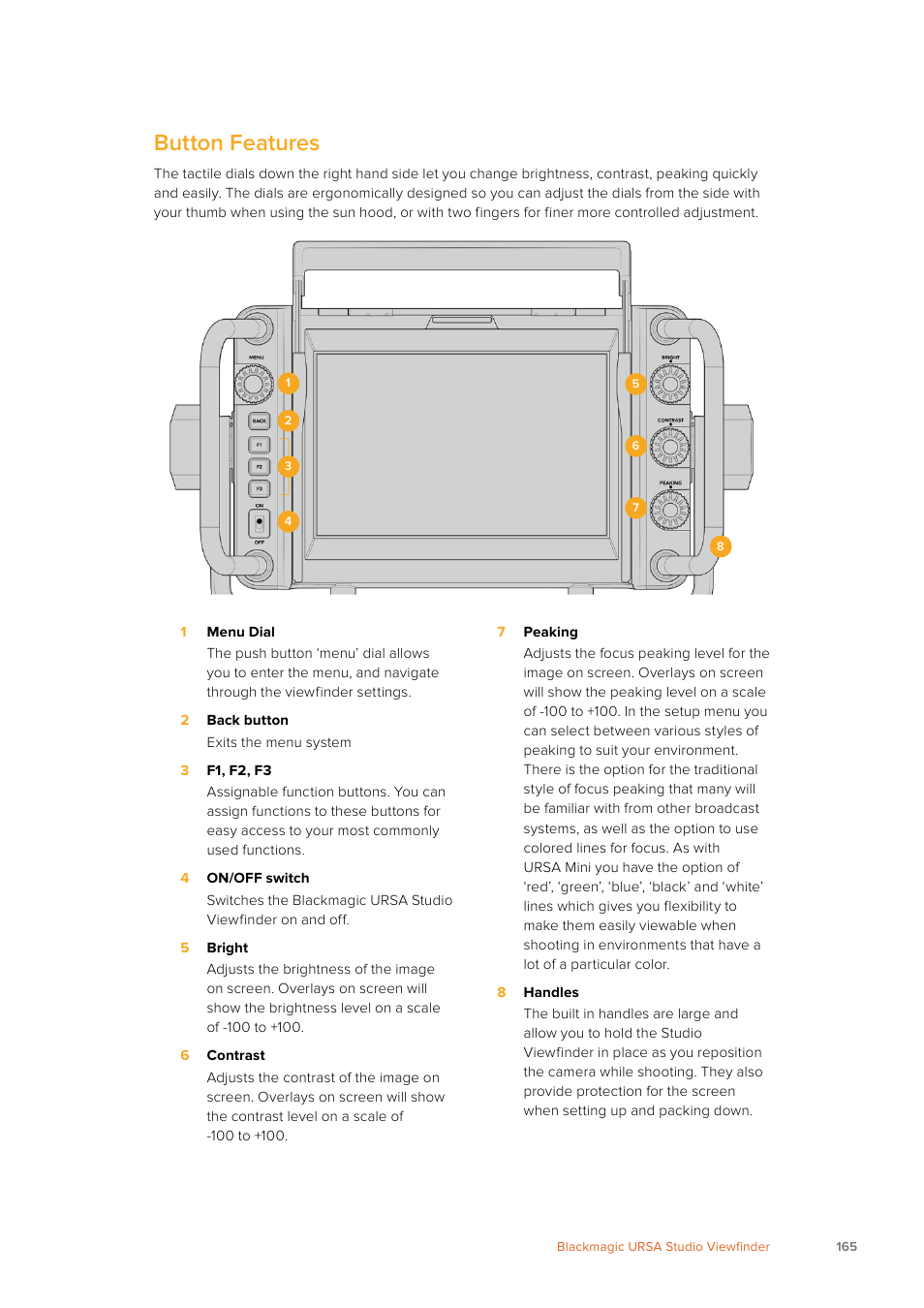 Button features | Blackmagic Design URSA Mini Pro 12K (PL) User Manual | Page 165 / 294