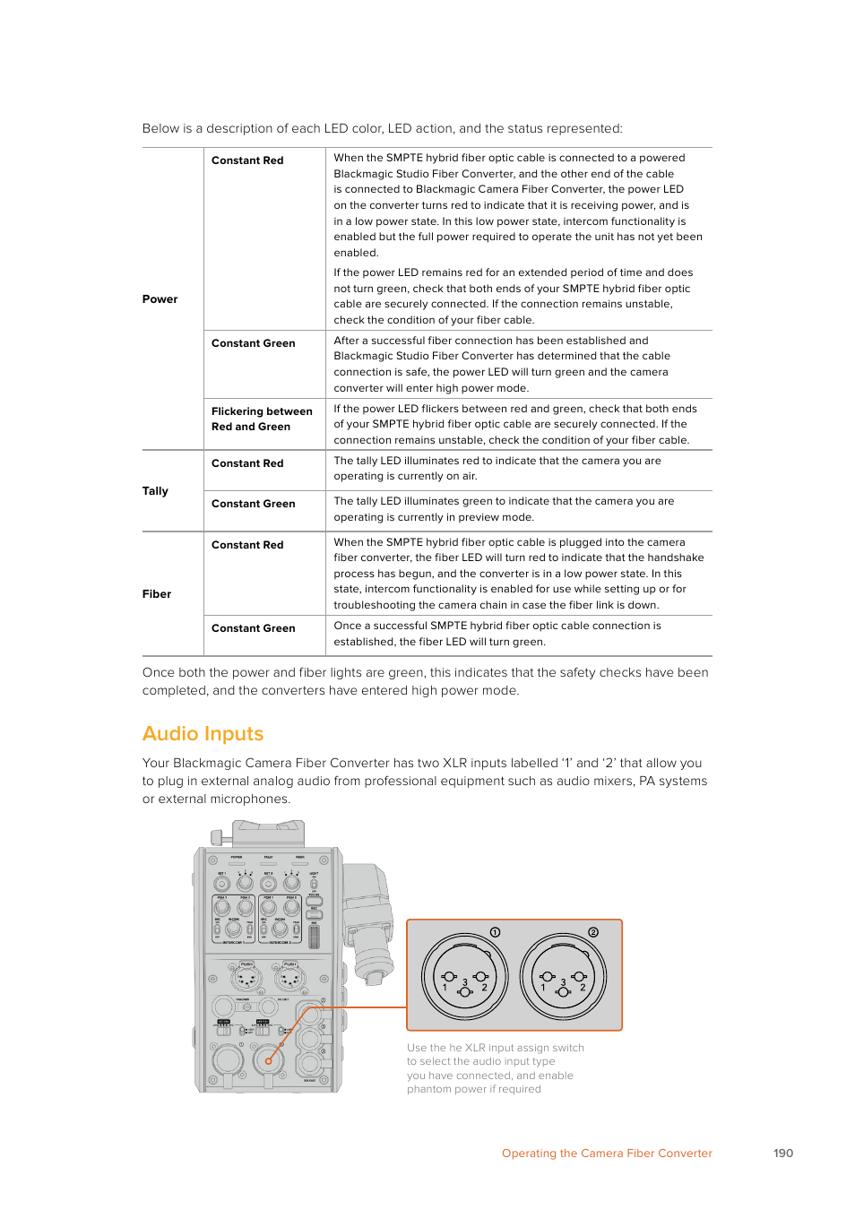 Audio inputs | Blackmagic Design URSA Mini Pro 12K (PL) User Manual | Page 190 / 294