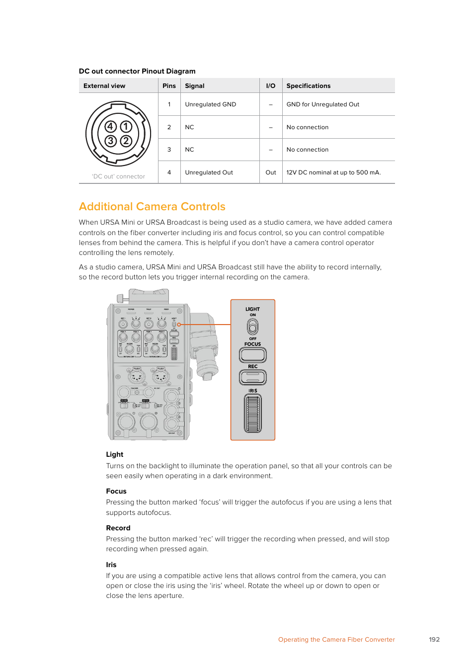 Additional camera controls | Blackmagic Design URSA Mini Pro 12K (PL) User Manual | Page 192 / 294