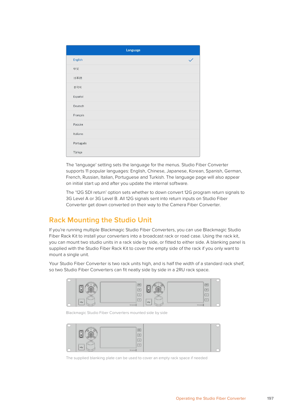 Rack mounting the studio unit | Blackmagic Design URSA Mini Pro 12K (PL) User Manual | Page 197 / 294