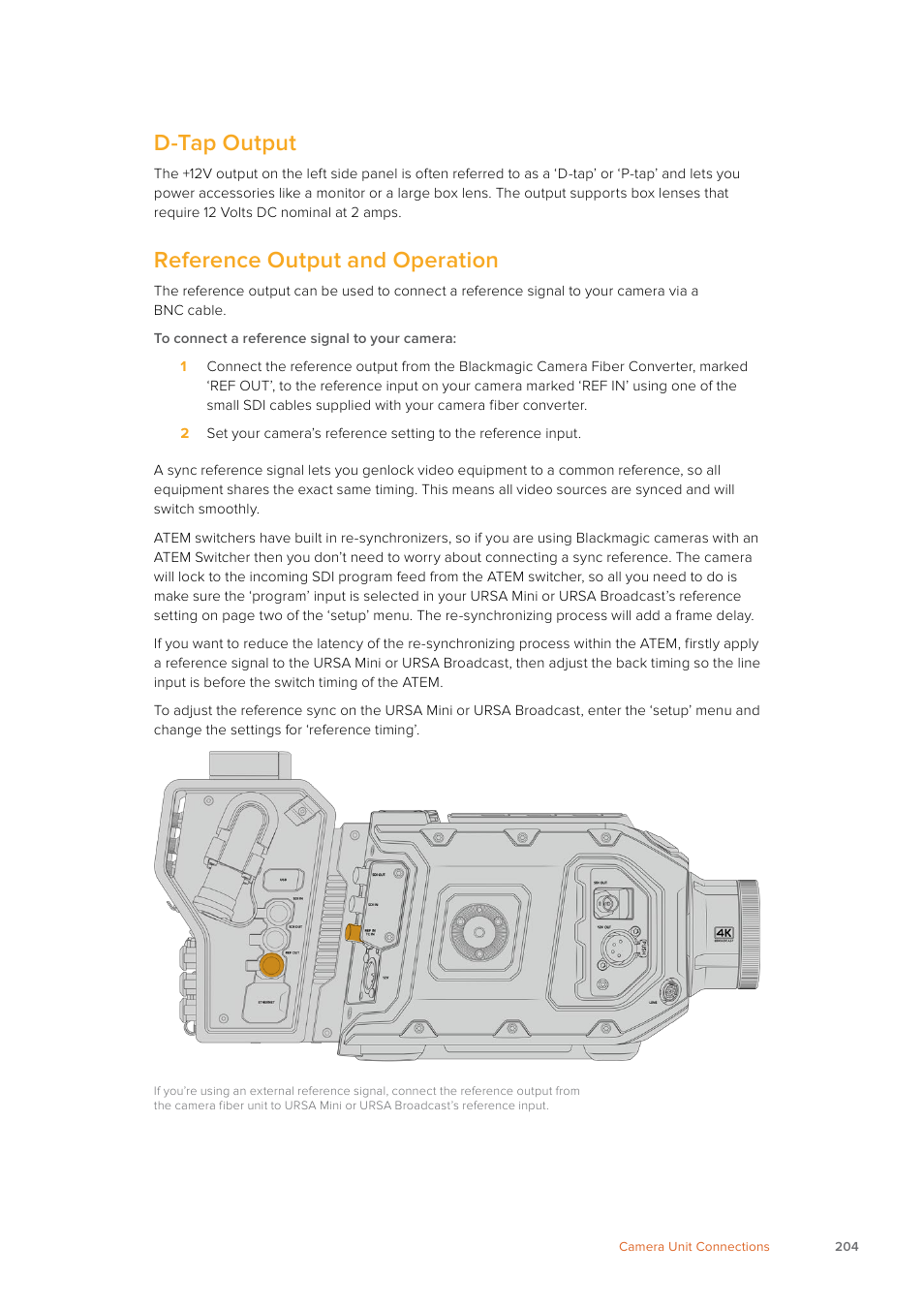 D-tap output, Reference output and operation | Blackmagic Design URSA Mini Pro 12K (PL) User Manual | Page 204 / 294