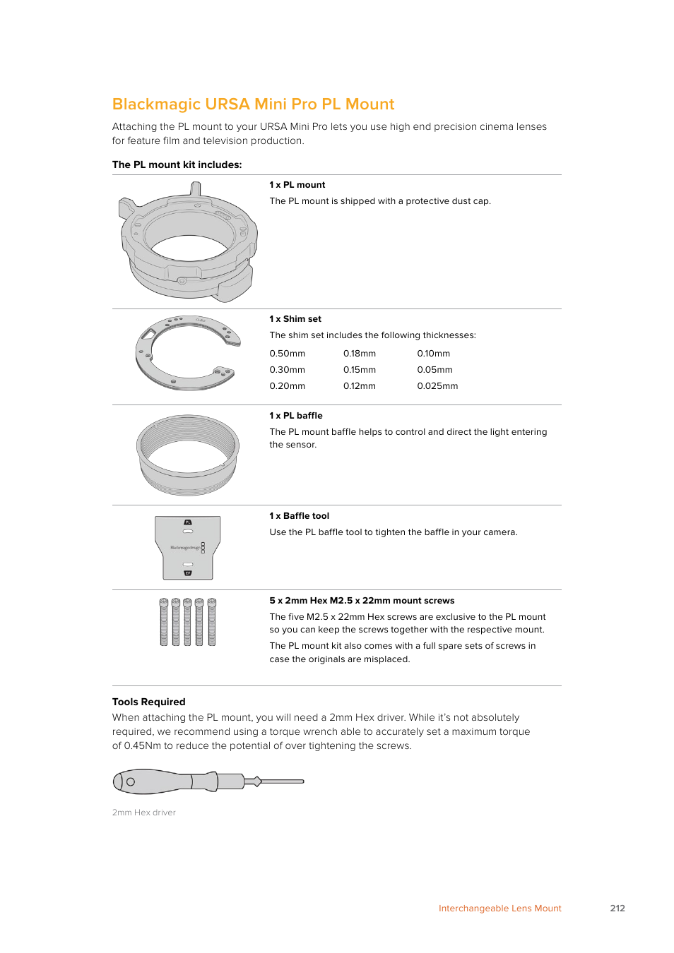 Blackmagic ursa mini pro pl mount | Blackmagic Design URSA Mini Pro 12K (PL) User Manual | Page 212 / 294