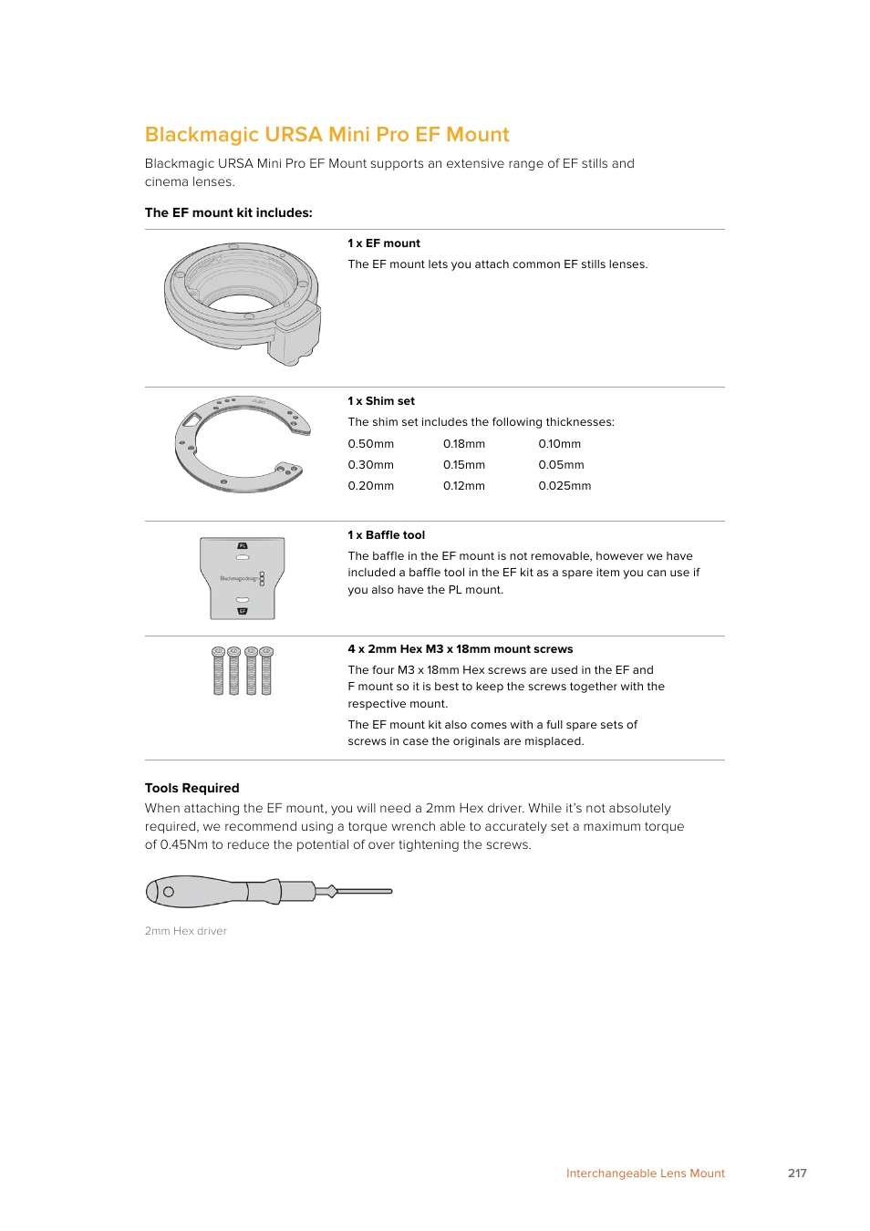 Blackmagic ursa mini pro ef mount | Blackmagic Design URSA Mini Pro 12K (PL) User Manual | Page 217 / 294