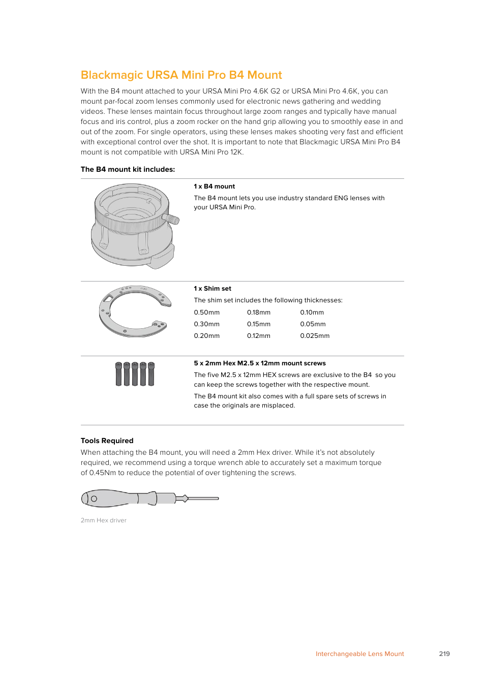 Blackmagic ursa mini pro b4 mount | Blackmagic Design URSA Mini Pro 12K (PL) User Manual | Page 219 / 294