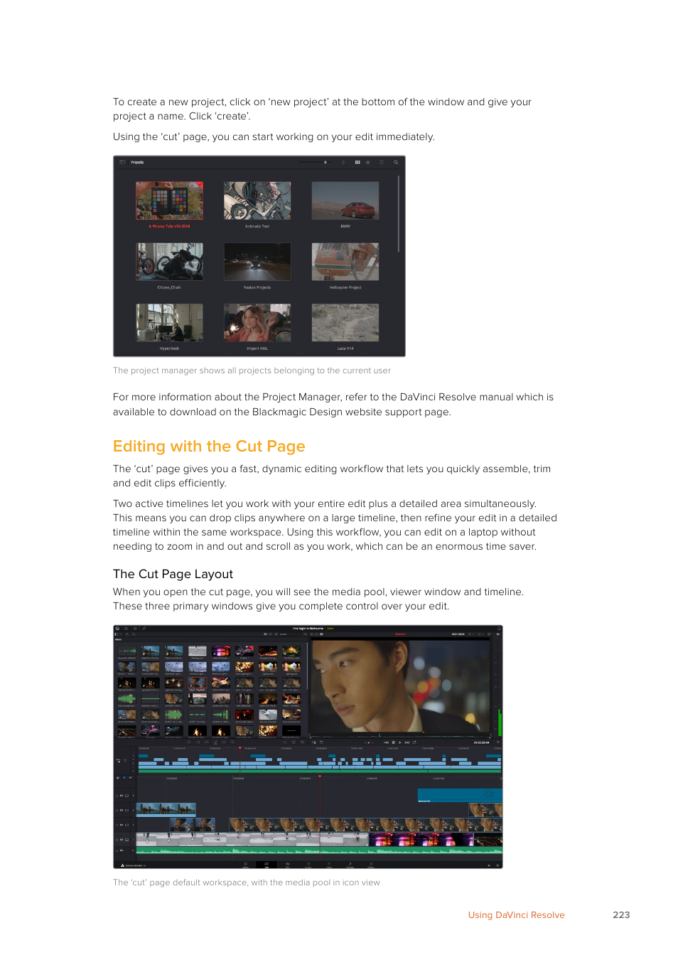 Editing with the cut page | Blackmagic Design URSA Mini Pro 12K (PL) User Manual | Page 223 / 294