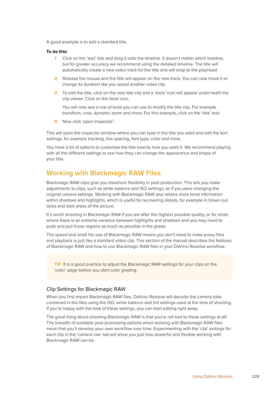 Working with blackmagic raw files | Blackmagic Design URSA Mini Pro 12K (PL) User Manual | Page 228 / 294