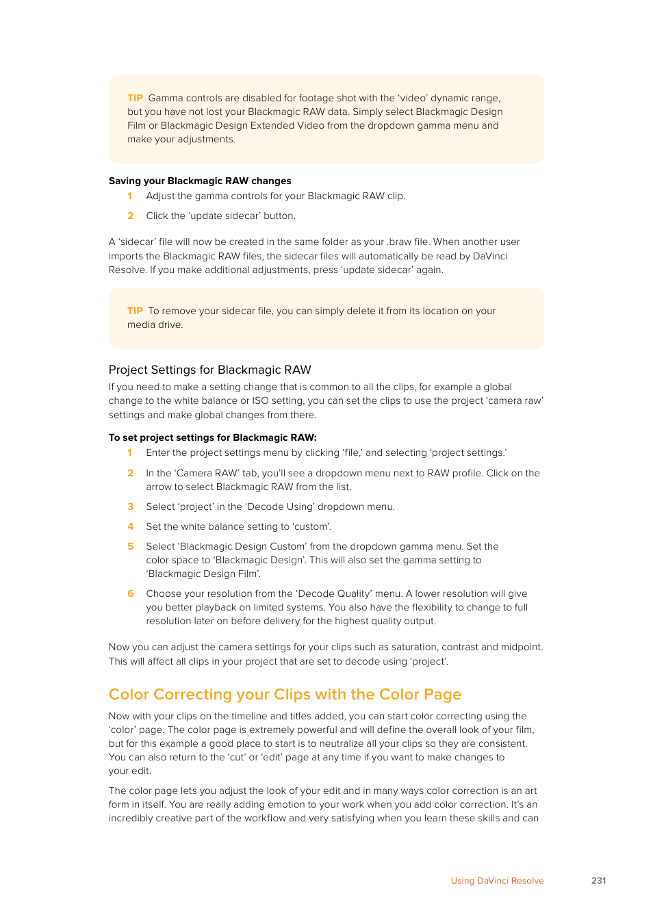 Color correcting your clips with the color page | Blackmagic Design URSA Mini Pro 12K (PL) User Manual | Page 231 / 294