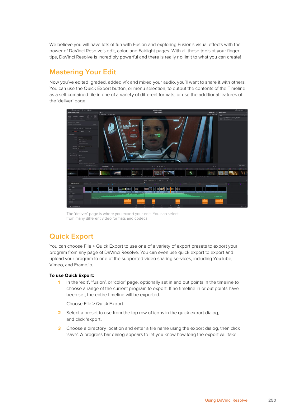 Mastering your edit, Quick export | Blackmagic Design URSA Mini Pro 12K (PL) User Manual | Page 250 / 294