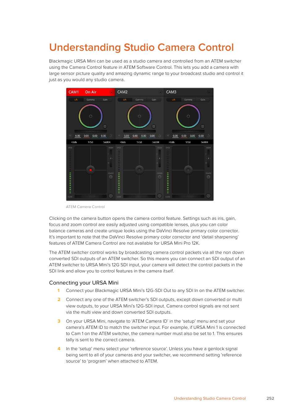 Understanding studio camera control | Blackmagic Design URSA Mini Pro 12K (PL) User Manual | Page 252 / 294