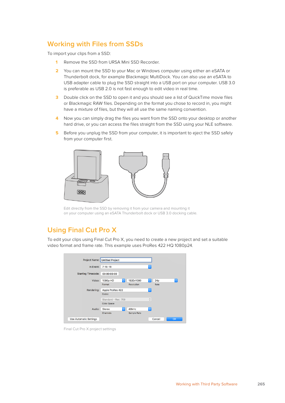 Working with files from ssds, Using final cut pro x | Blackmagic Design URSA Mini Pro 12K (PL) User Manual | Page 265 / 294