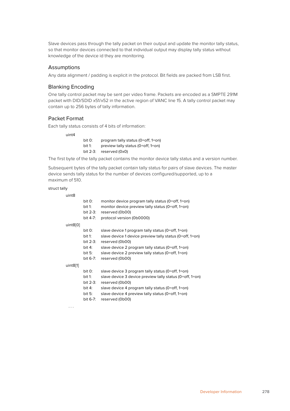 Assumptions, Blanking encoding, Packet format | Blackmagic Design URSA Mini Pro 12K (PL) User Manual | Page 278 / 294