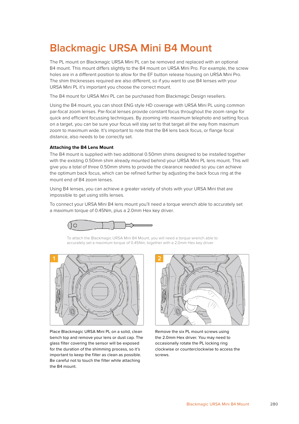 Blackmagic ursa mini b4 mount | Blackmagic Design URSA Mini Pro 12K (PL) User Manual | Page 280 / 294