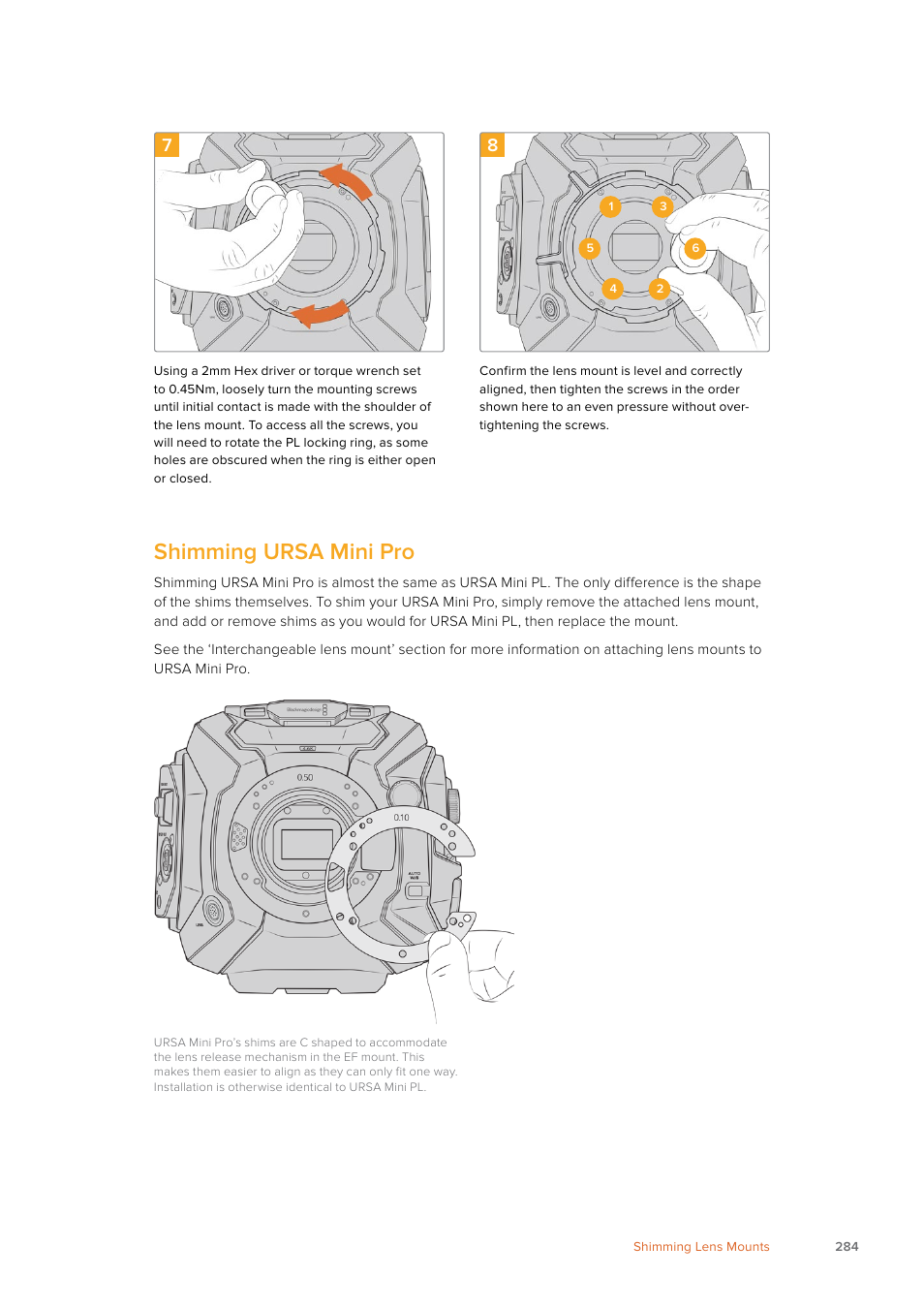 Shimming ursa mini pro | Blackmagic Design URSA Mini Pro 12K (PL) User Manual | Page 284 / 294