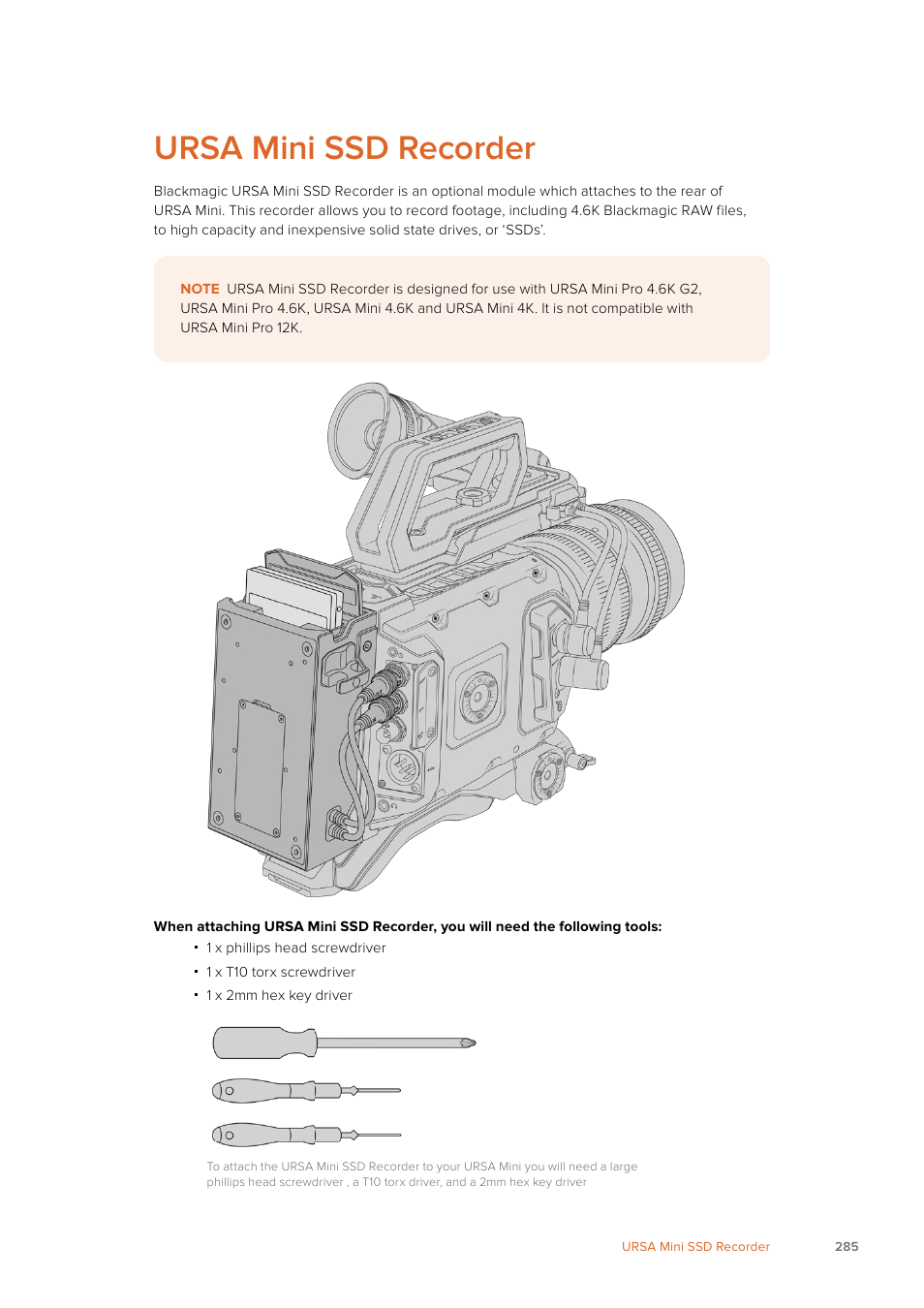 Ursa mini ssd recorder | Blackmagic Design URSA Mini Pro 12K (PL) User Manual | Page 285 / 294
