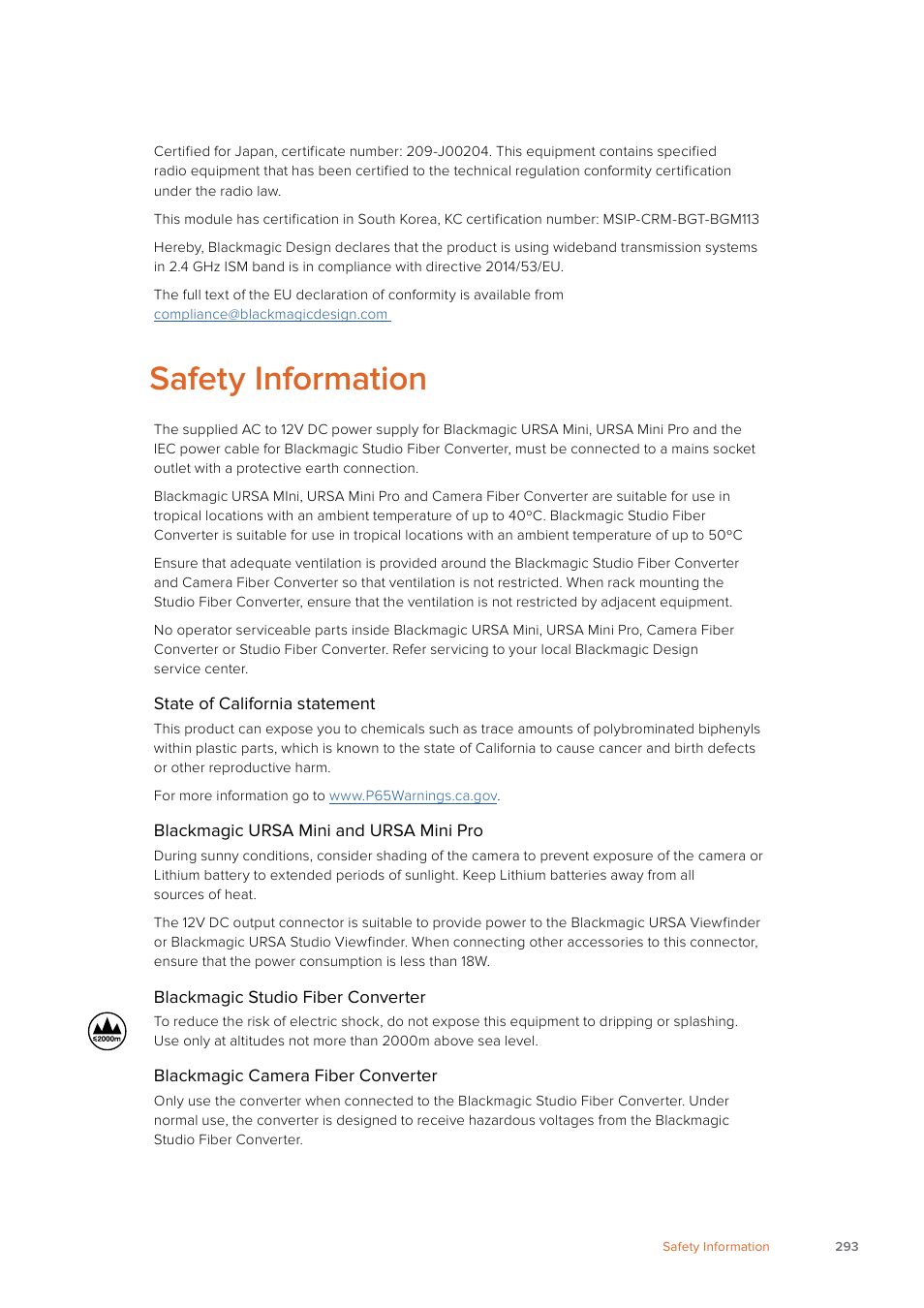 Safety information | Blackmagic Design URSA Mini Pro 12K (PL) User Manual | Page 293 / 294