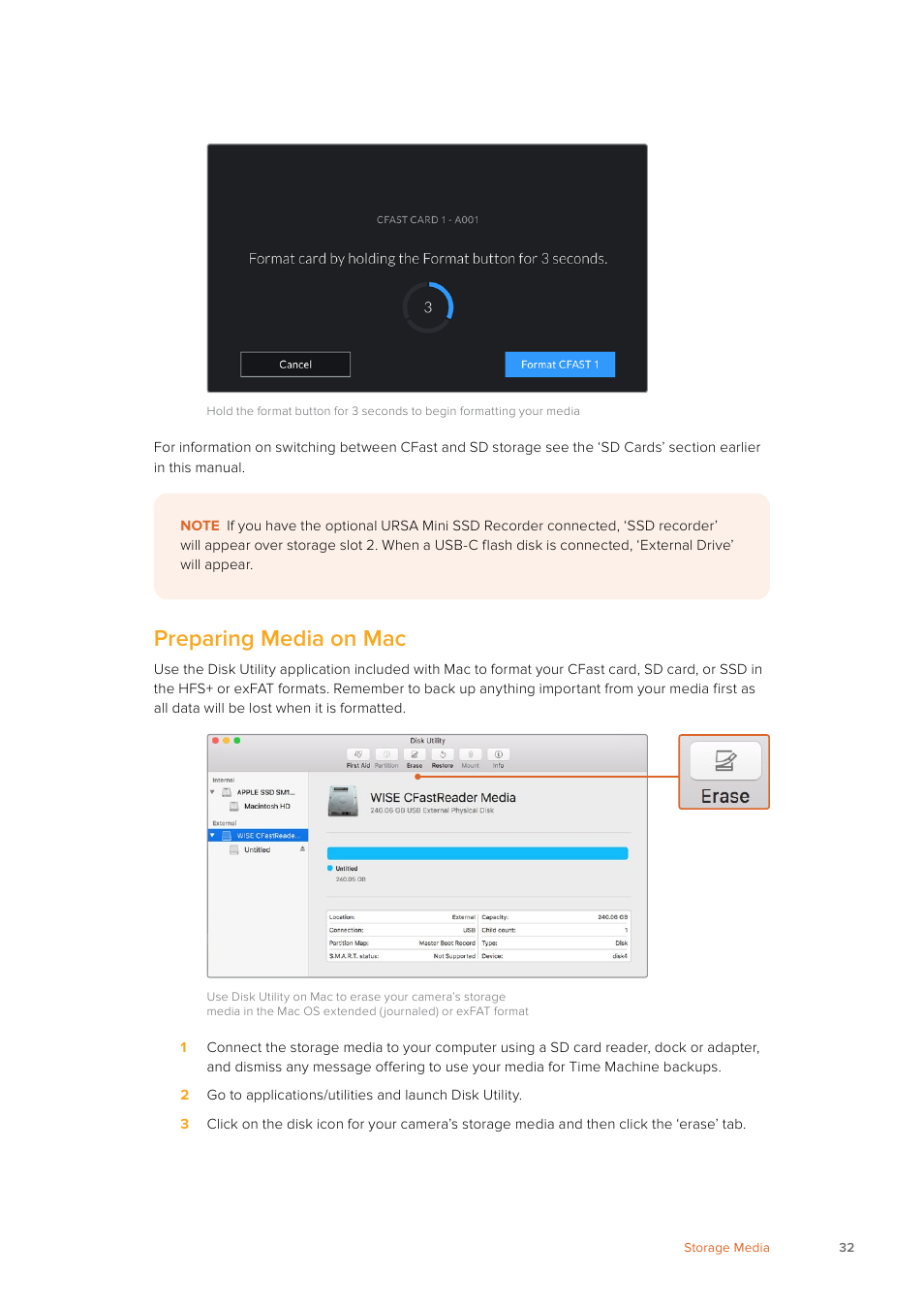 Preparing media on mac | Blackmagic Design URSA Mini Pro 12K (PL) User Manual | Page 32 / 294