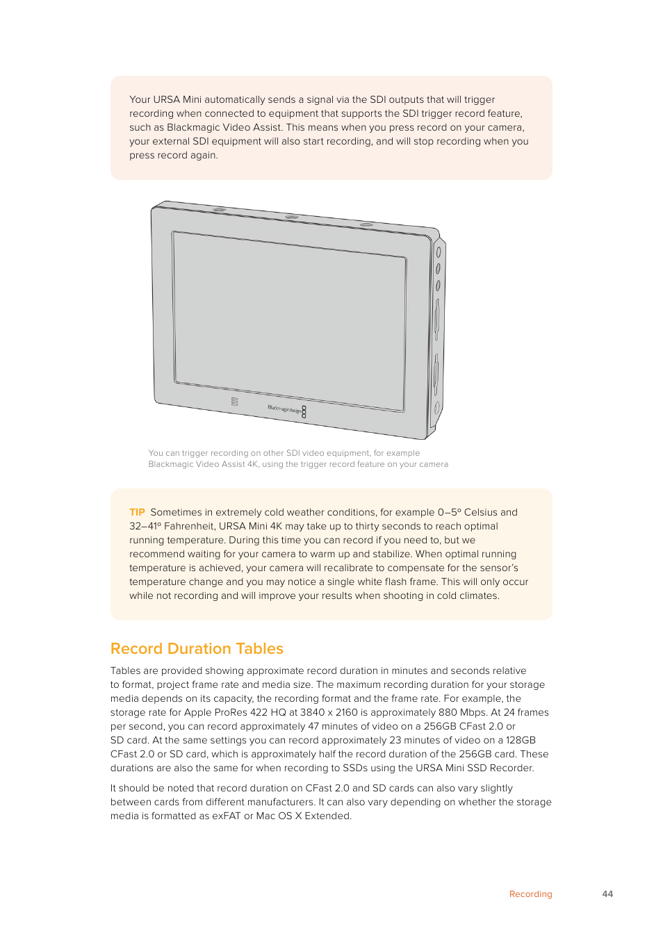 Record duration tables | Blackmagic Design URSA Mini Pro 12K (PL) User Manual | Page 44 / 294