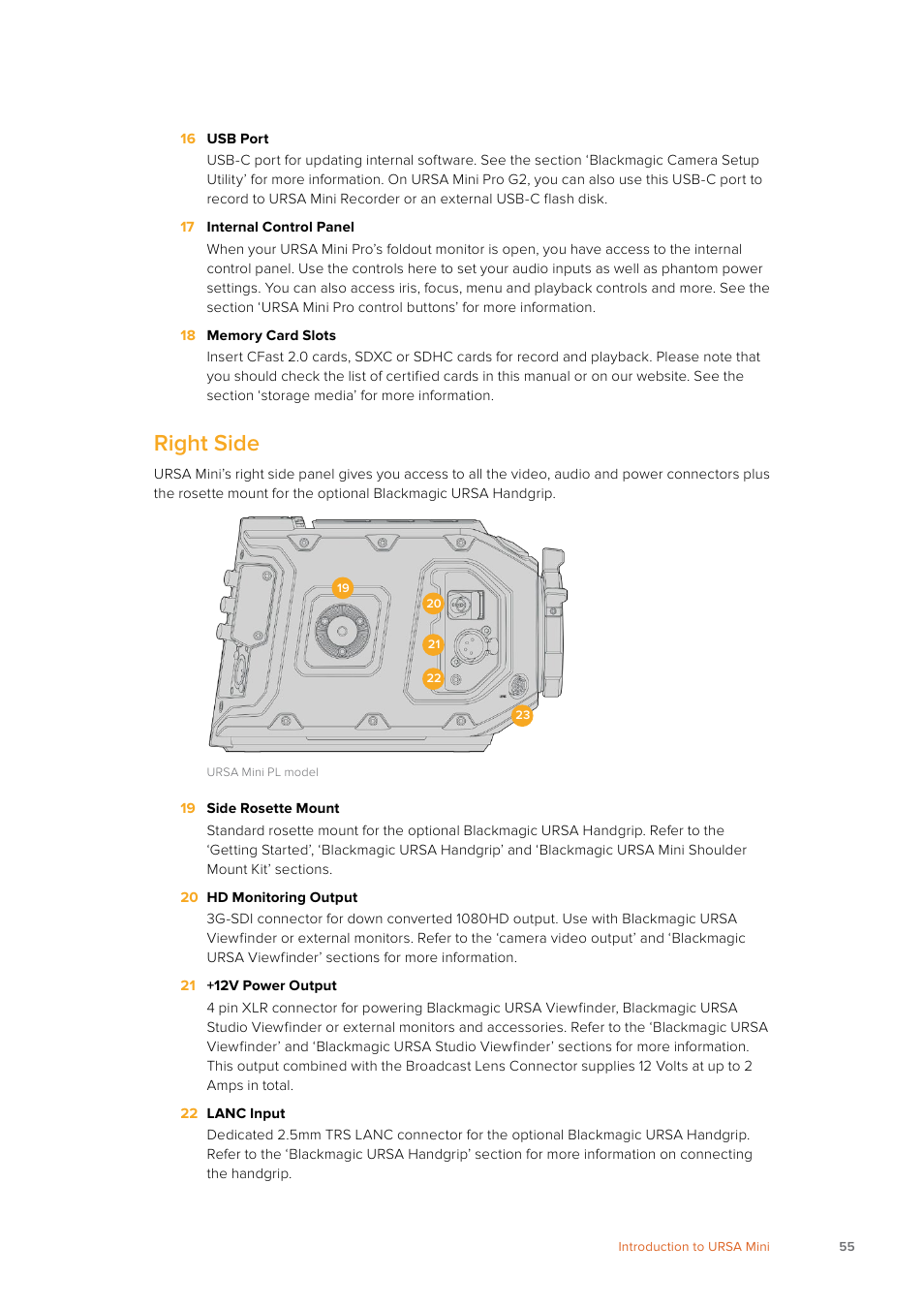 Right side | Blackmagic Design URSA Mini Pro 12K (PL) User Manual | Page 55 / 294