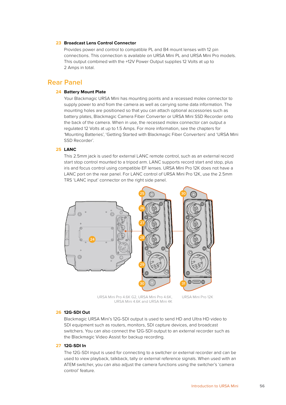 Rear panel | Blackmagic Design URSA Mini Pro 12K (PL) User Manual | Page 56 / 294