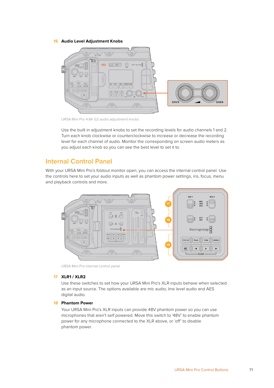 Internal control panel | Blackmagic Design URSA Mini Pro 12K (PL) User Manual | Page 71 / 294