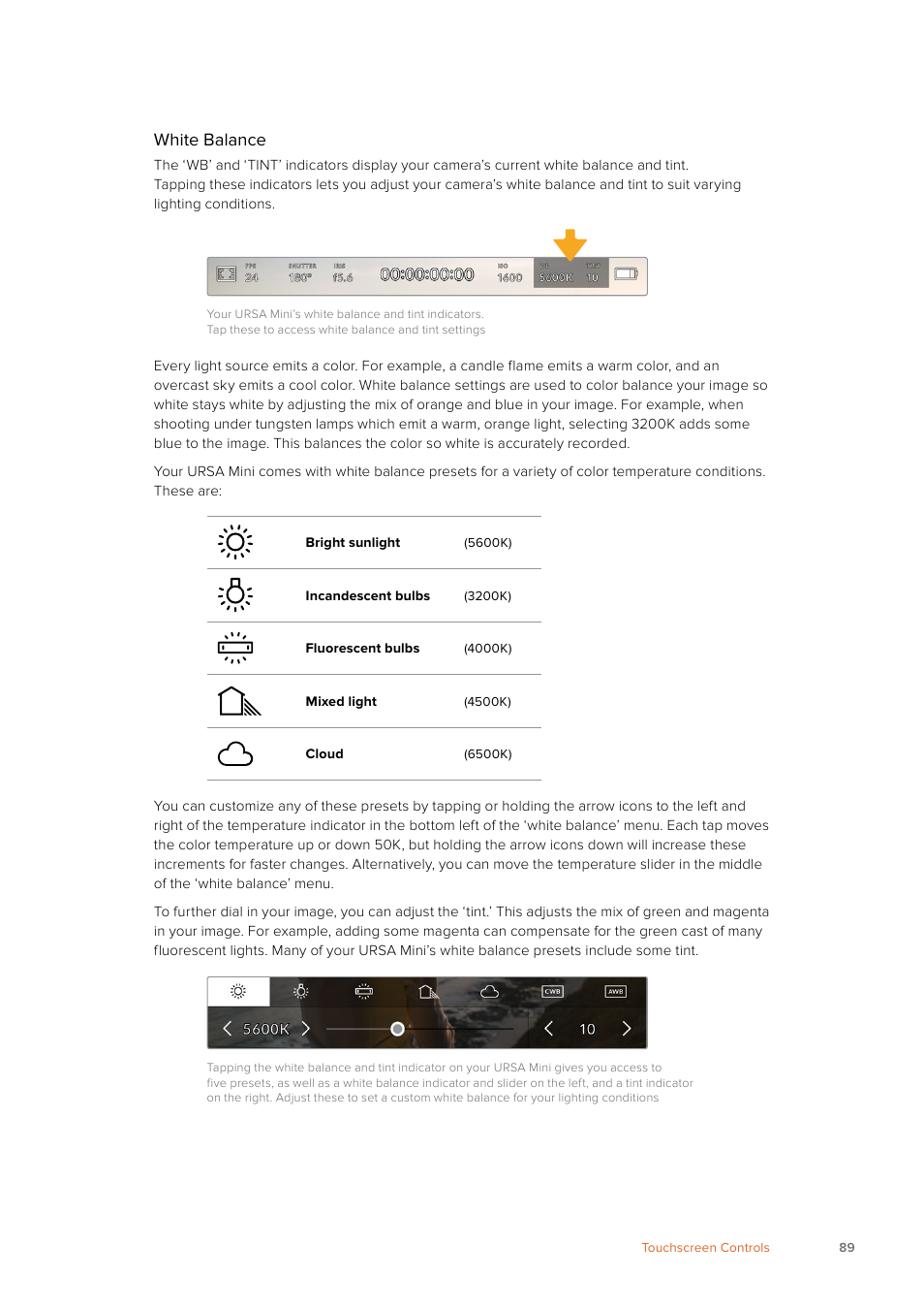 White balance | Blackmagic Design URSA Mini Pro 12K (PL) User Manual | Page 89 / 294