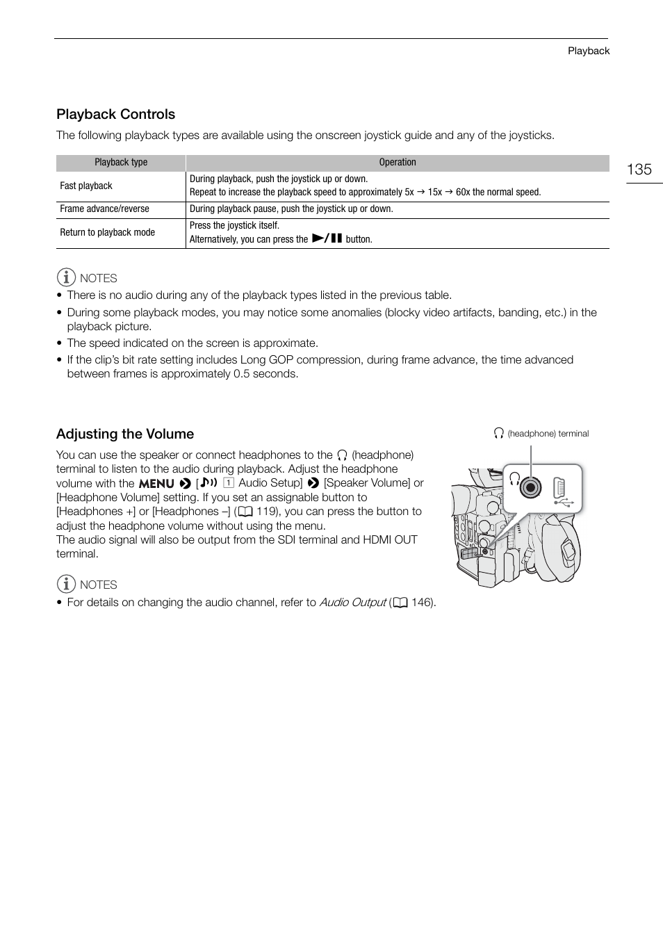 Playback controls, Adjusting the volume, Playback controls 135 adjusting the volume 135 | Canon EOS C200 EF Cinema Camera and 24-105mm Lens Kit User Manual | Page 135 / 220