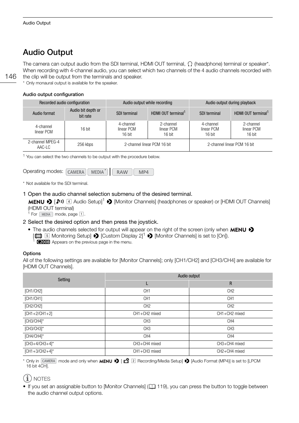 Audio output, Audio output 146 | Canon EOS C200 EF Cinema Camera and 24-105mm Lens Kit User Manual | Page 146 / 220