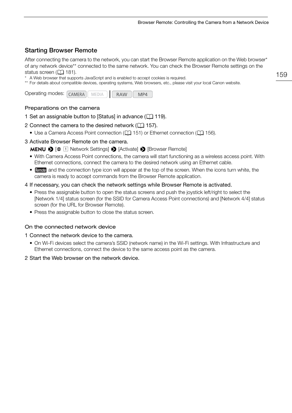 Starting browser remote, Starting browser remote 159 | Canon EOS C200 EF Cinema Camera and 24-105mm Lens Kit User Manual | Page 159 / 220