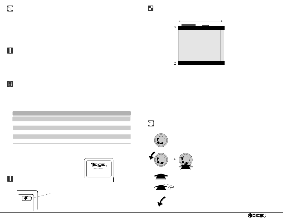 Getting started - important information, Warning introduction, Dice fiber optic ipod interface specifications | Charging, Icon legends | Dice electronic HDL 2201 User Manual | Page 3 / 6