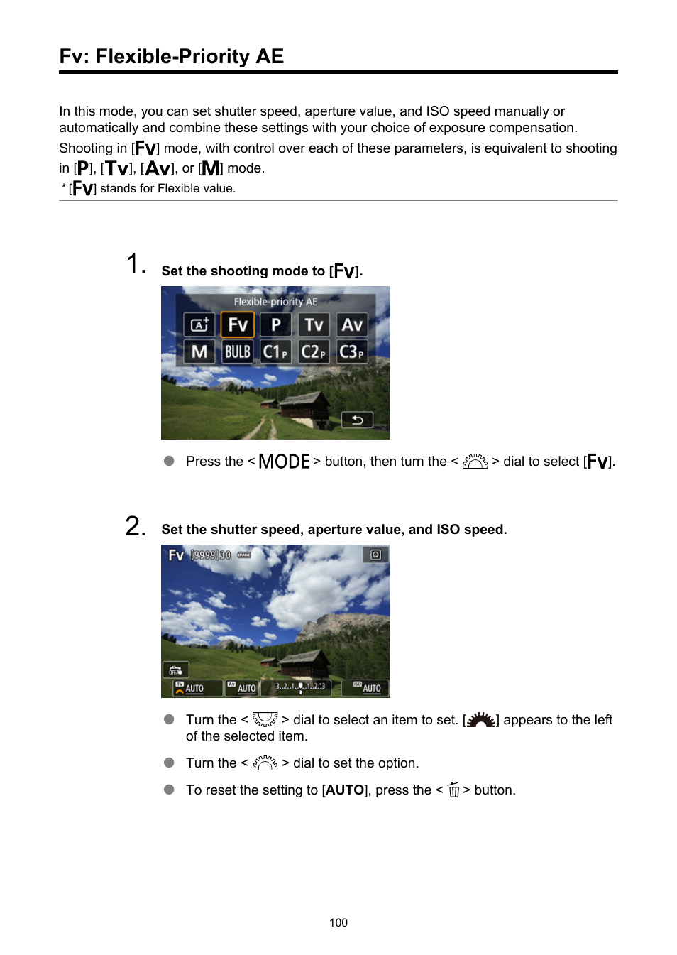 Fv: flexible-priority ae | Canon EOS R5 C VR Creator Kit with RF 5.2mm f/2.8 Dual Fisheye Lens User Manual | Page 100 / 787