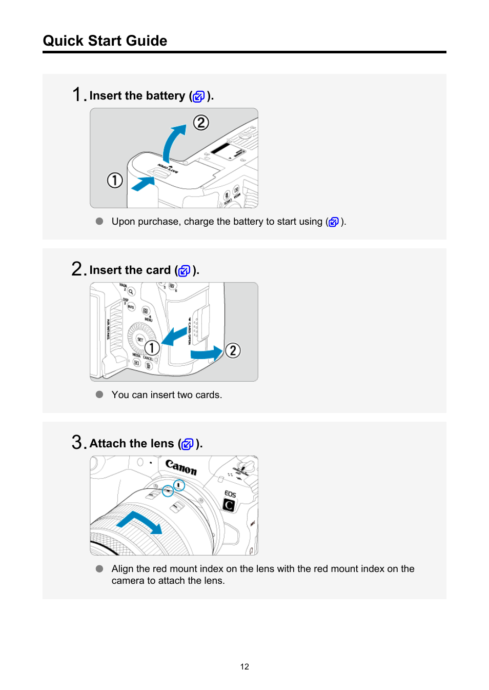 Quick start guide | Canon EOS R5 C VR Creator Kit with RF 5.2mm f/2.8 Dual Fisheye Lens User Manual | Page 12 / 787