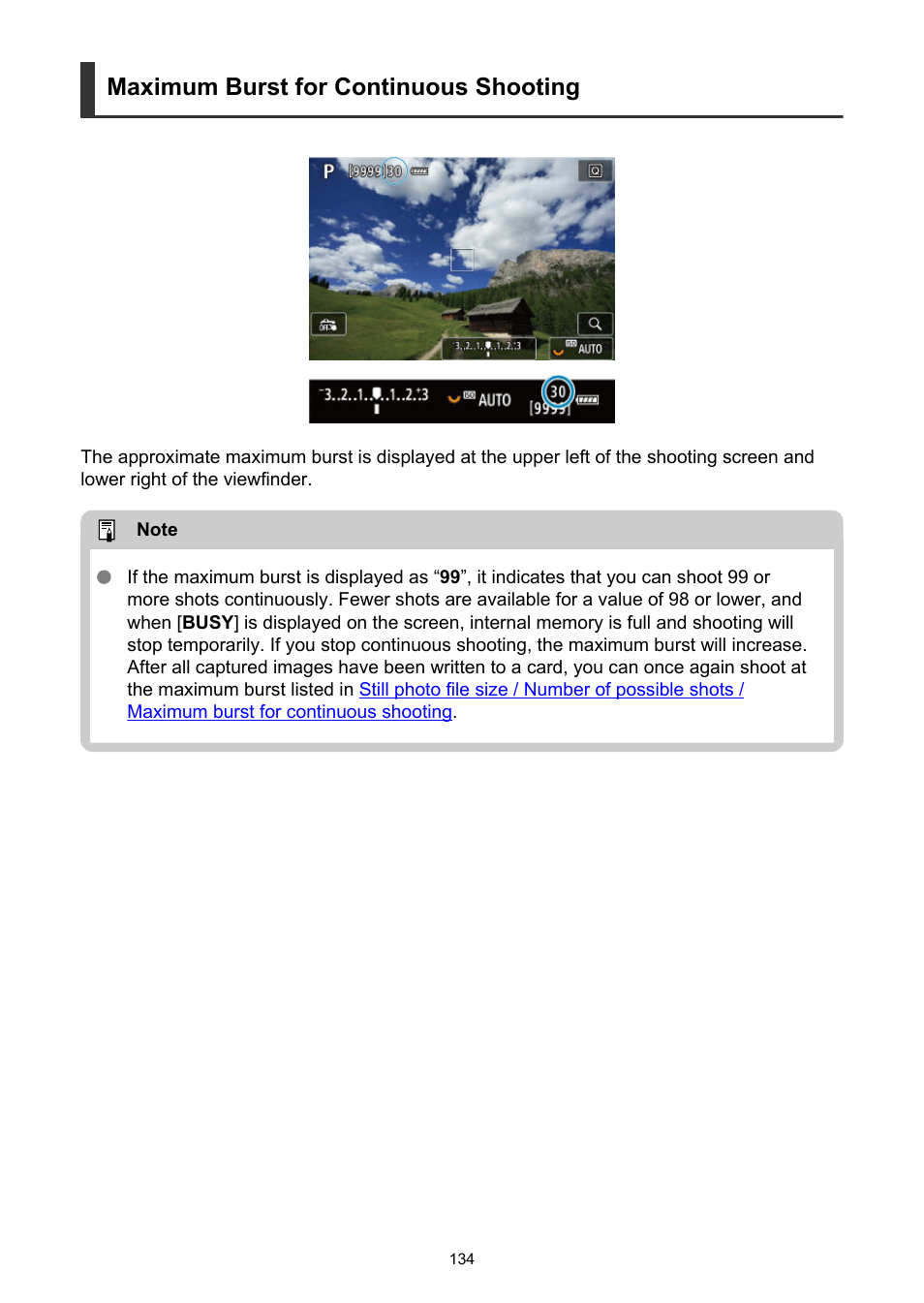 Maximum burst for continuous shooting | Canon EOS R5 C VR Creator Kit with RF 5.2mm f/2.8 Dual Fisheye Lens User Manual | Page 134 / 787
