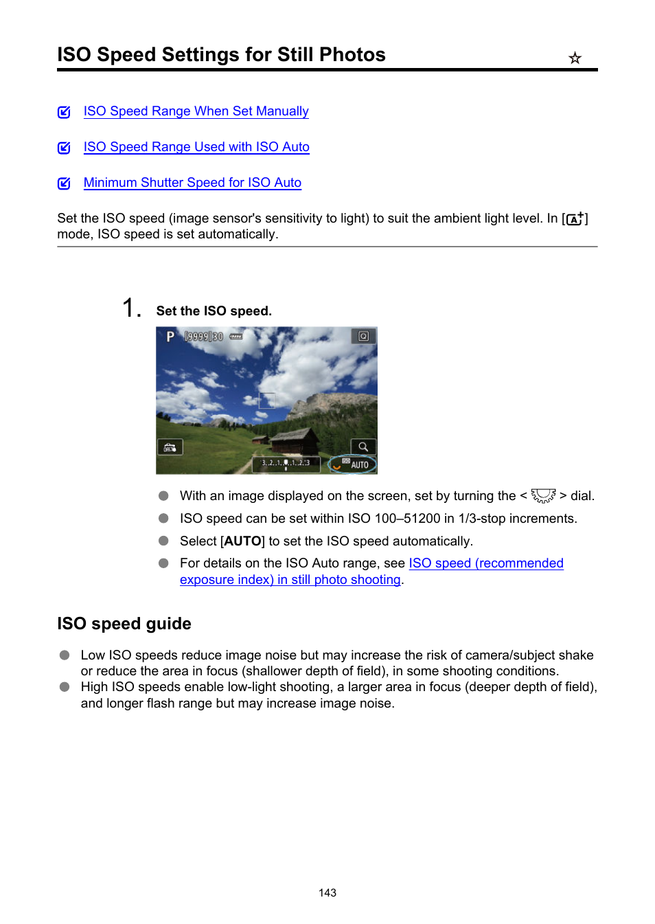 Iso speed settings for still photos, Drive mode, Iso speed settings | Iso speed guide | Canon EOS R5 C VR Creator Kit with RF 5.2mm f/2.8 Dual Fisheye Lens User Manual | Page 143 / 787