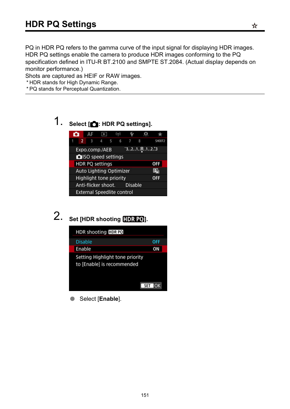 Hdr pq settings | Canon EOS R5 C VR Creator Kit with RF 5.2mm f/2.8 Dual Fisheye Lens User Manual | Page 151 / 787