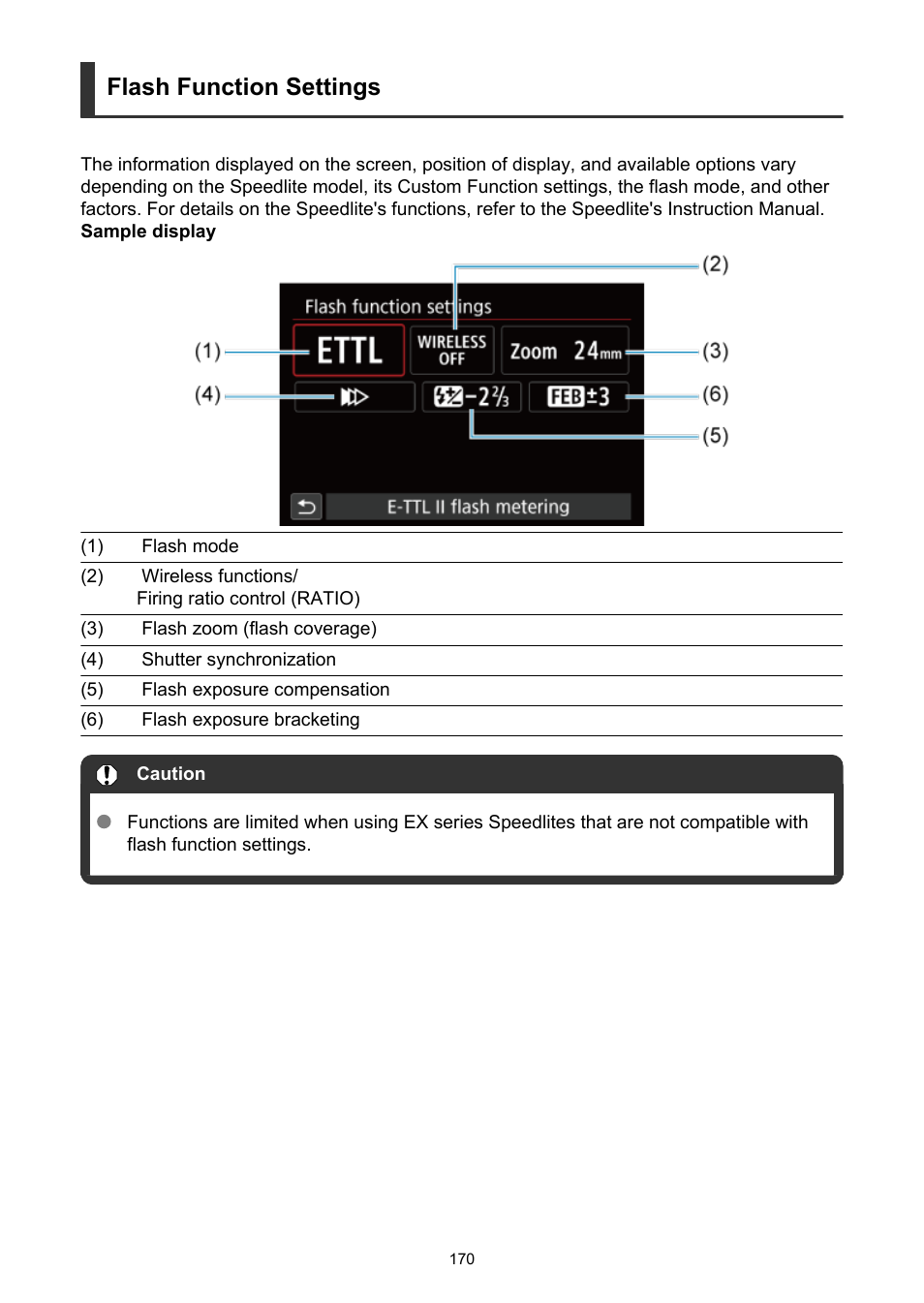 Flash function settings | Canon EOS R5 C VR Creator Kit with RF 5.2mm f/2.8 Dual Fisheye Lens User Manual | Page 170 / 787
