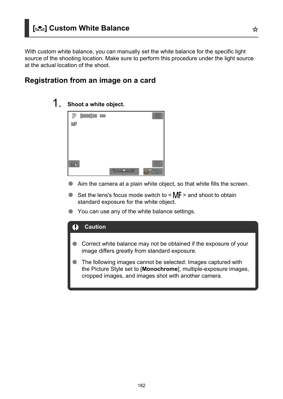 Custom white balance, Custom | Canon EOS R5 C VR Creator Kit with RF 5.2mm f/2.8 Dual Fisheye Lens User Manual | Page 182 / 787