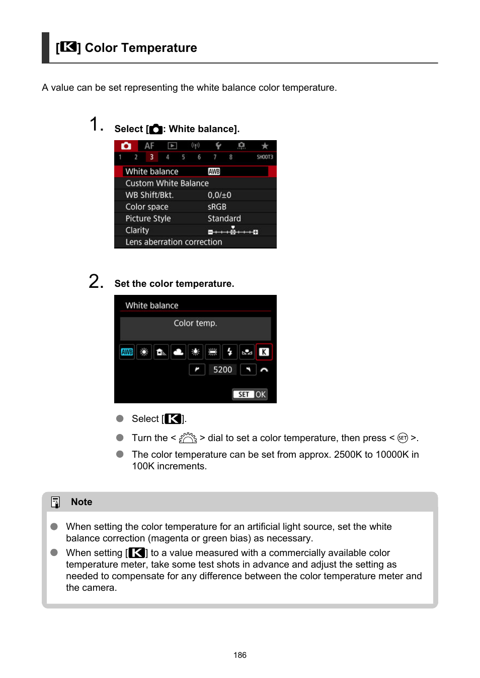 Color temperature | Canon EOS R5 C VR Creator Kit with RF 5.2mm f/2.8 Dual Fisheye Lens User Manual | Page 186 / 787