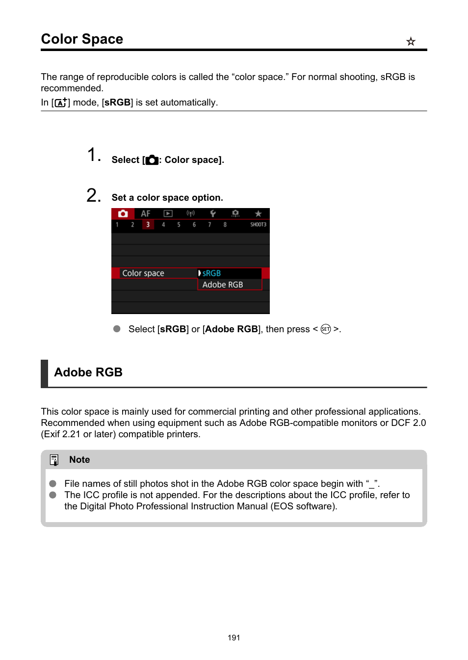 Color space | Canon EOS R5 C VR Creator Kit with RF 5.2mm f/2.8 Dual Fisheye Lens User Manual | Page 191 / 787